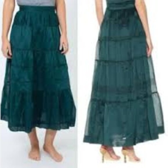NWT ULLA JOHNSON Margot Voile Midi Skirt in Teal XS $595